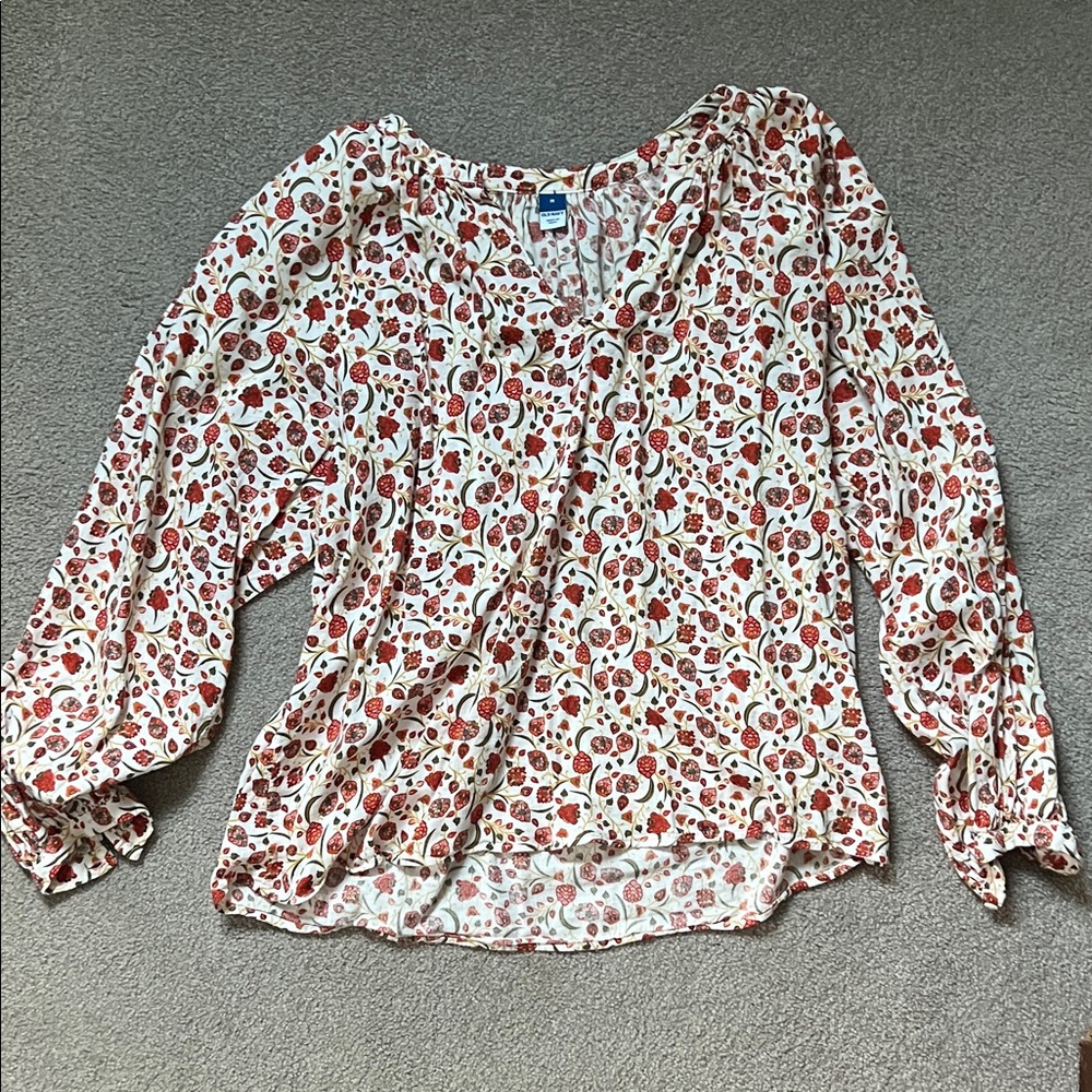 Old Navy Red and White Floral Blouse